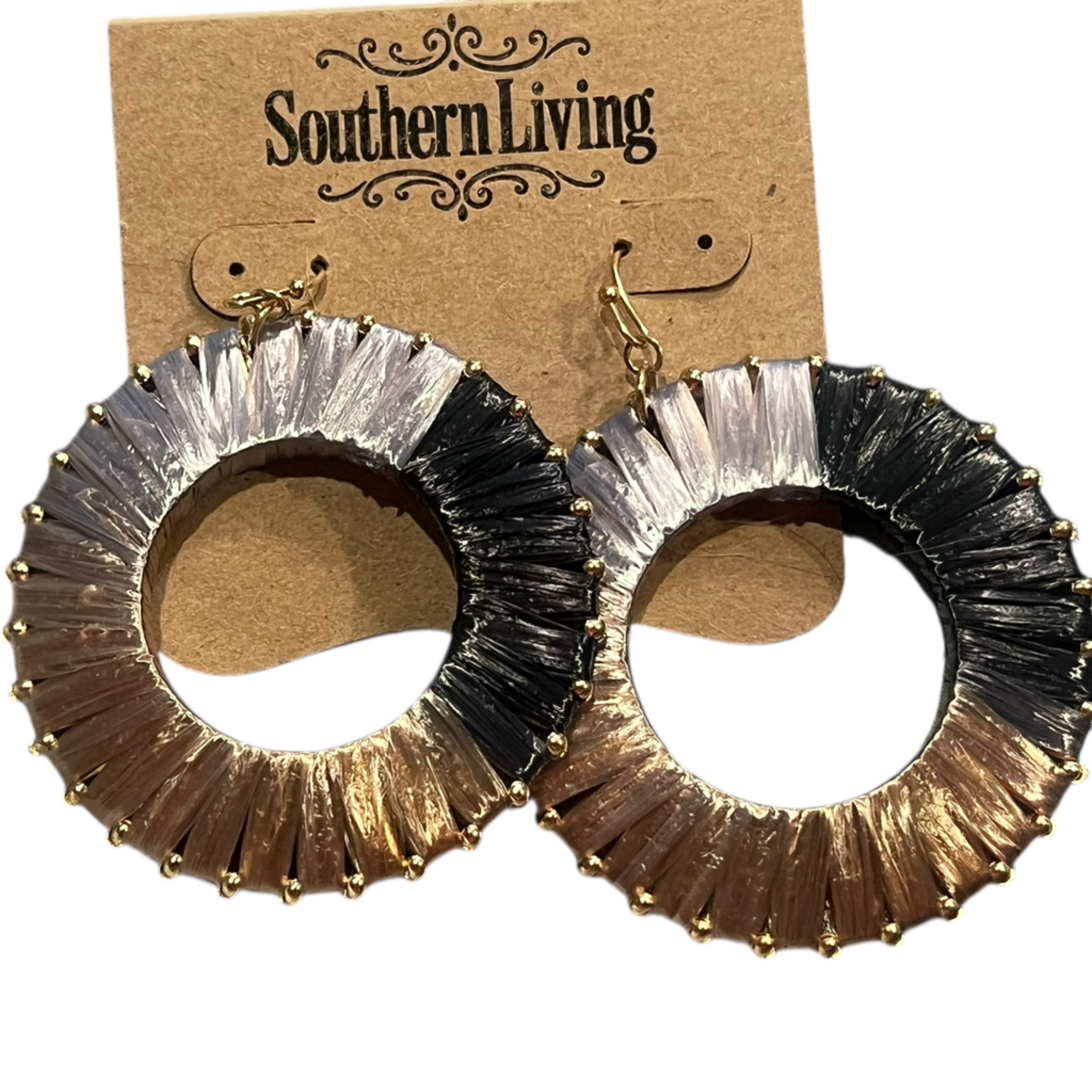 Southern Living Gold Black Silver Textured Hoop Earrings 25$
